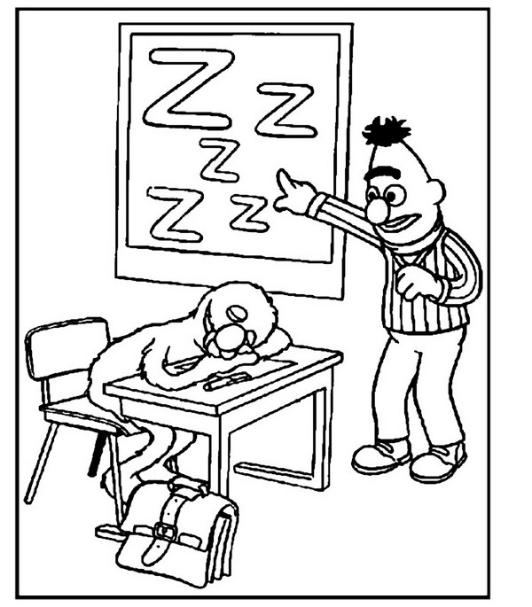 Ernie als leraar met slapende leerling