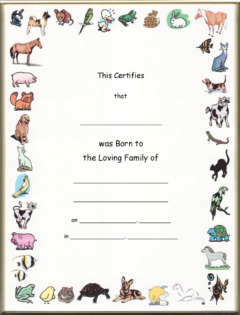 Certificate of newborn Animal