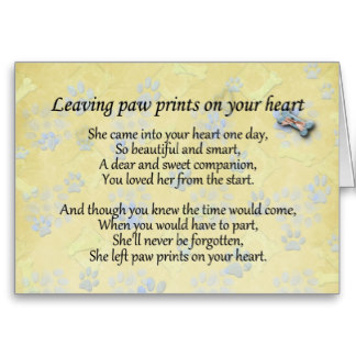 Pet sympathy card for pet loss leaving paw print