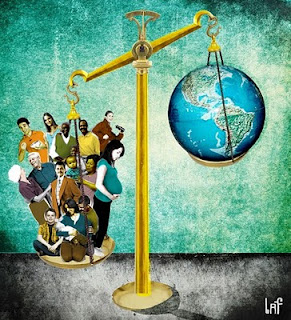 cartoon human overpopulation scales